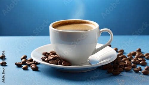 Cup of coffee over blue background