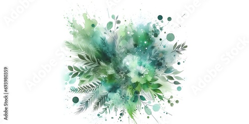 Abstract watercolor green background with splashes.generative ai