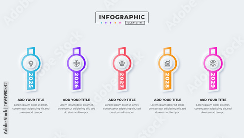 Vector presentation timeline infographic design template with 5 steps or options