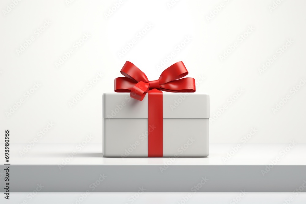 Obraz premium A white gift box with a red ribbon, perfect for special occasions and celebrations