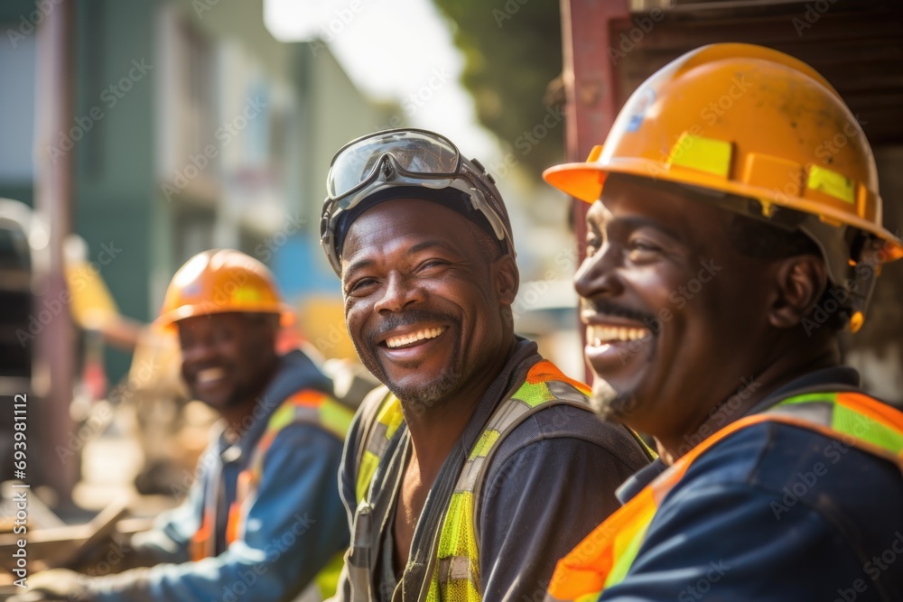 Portrait of smiling workers at the construction site Portrait of smiling workers at the construction site