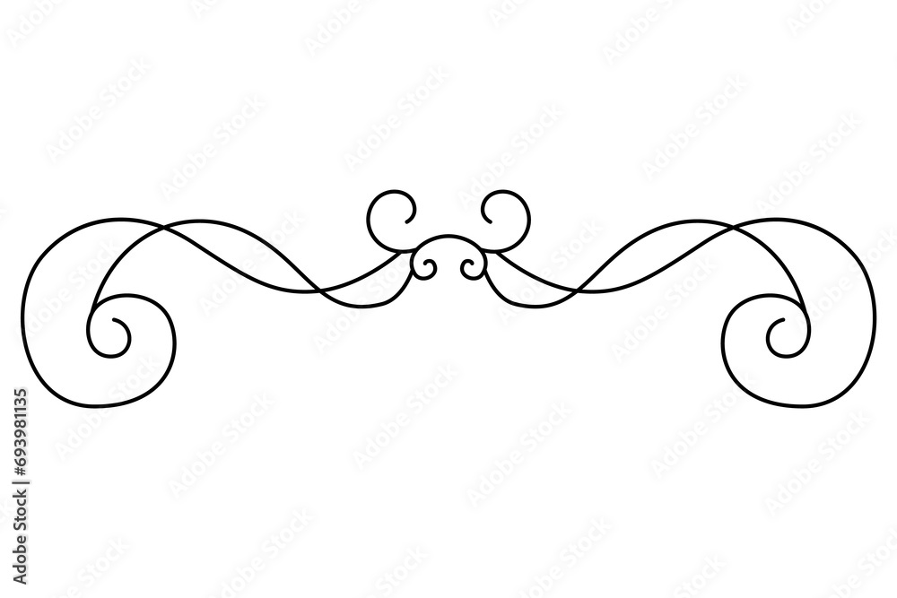 Flourish calligraphic design element. Page decoration symbol to embellish your layout. Linear of vintage swirl