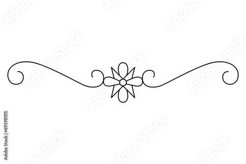 Flourish calligraphic design element. Page decoration symbol to embellish your layout. Linear of vintage swirl