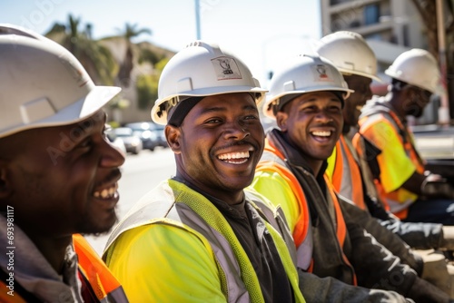 Portrait of smiling workers at the construction site