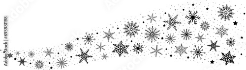 Gray whirlwind of snowflakes and stars. New Year element. flat vector illustration