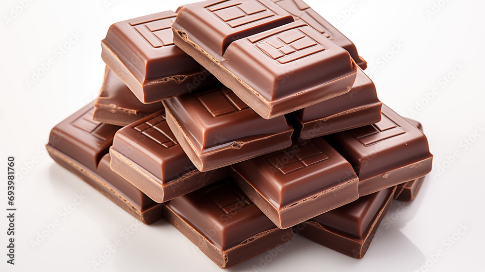 Chocolate pieces on white background Chocolate pieces on white background