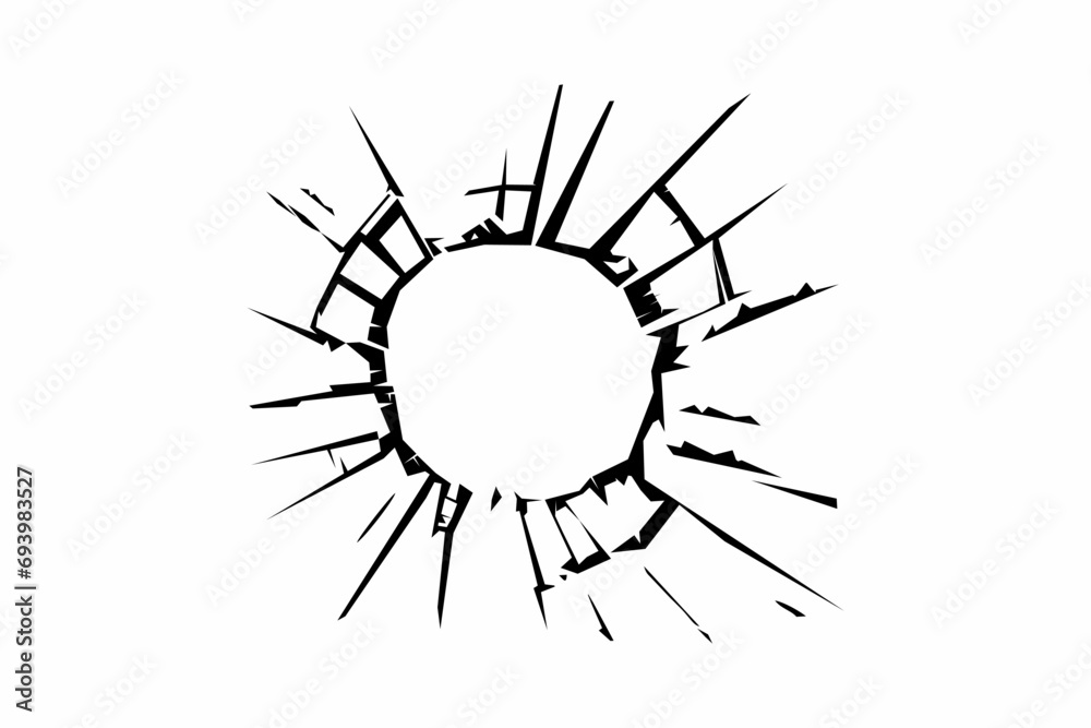 Broken glass with a hole on it. Cracked on glass surface vector. Broken glass with a hole on it. Cracked on glass surface vector.