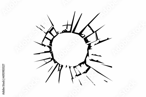 Broken glass with a hole on it. Cracked on glass surface vector.