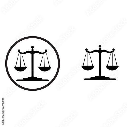 Scales isolated monochrome icon. Vector dual balance Themis scales of justice on decorative stand. Mechanical balancing scales, symbol of law and judgment, punishment and truth, measuring device