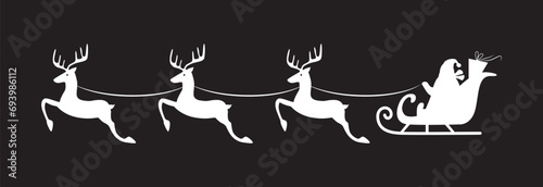 Christmas and new year reindeer with santa claus on a sleign isolated icon. Vector illustration.