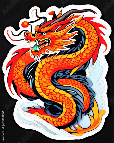 bright yellow-red dragon on a dark background 