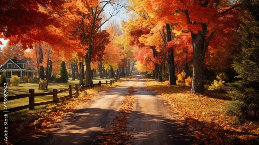 Autumn trees lining driveway Autumn trees lining driveway