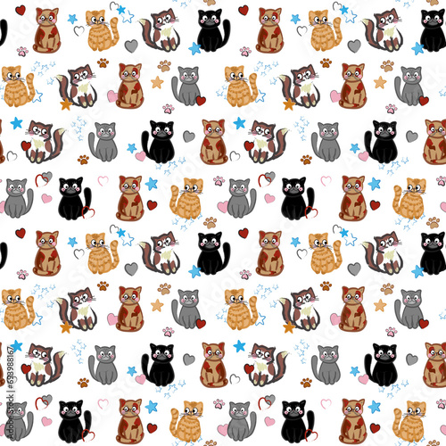Seamless Pattern of Cats in Many Colors