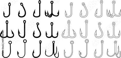 Fishing hook icon vector set. Hooks silhouettes sign collection. fish symbol or logo.