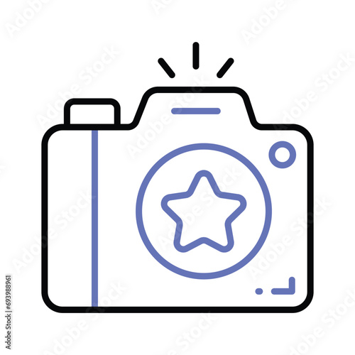Photo camera with lens and button showing concept icon of photography in trendy style