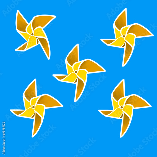 Yellow small wind mill illustration background. Hand sketch with realistic drawing. The vector is suitable to use nature background and wallpaper.
