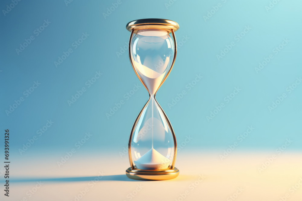 A golden hourglass with a blue background. Ideal for time management and productivity concepts - obrazy, fototapety, plakaty 