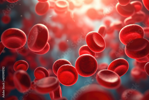 Erythrocytes, particles of human blood in motion in an artery, part of the human body