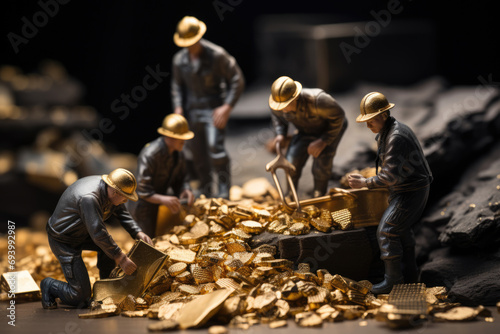 Gold prospectors toy figures mine gold nuggets photo