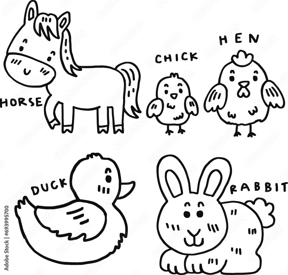 hand drawn cute animal and text for templates