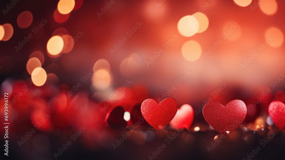 Multiple red hearts of various sizes with a bokeh effect