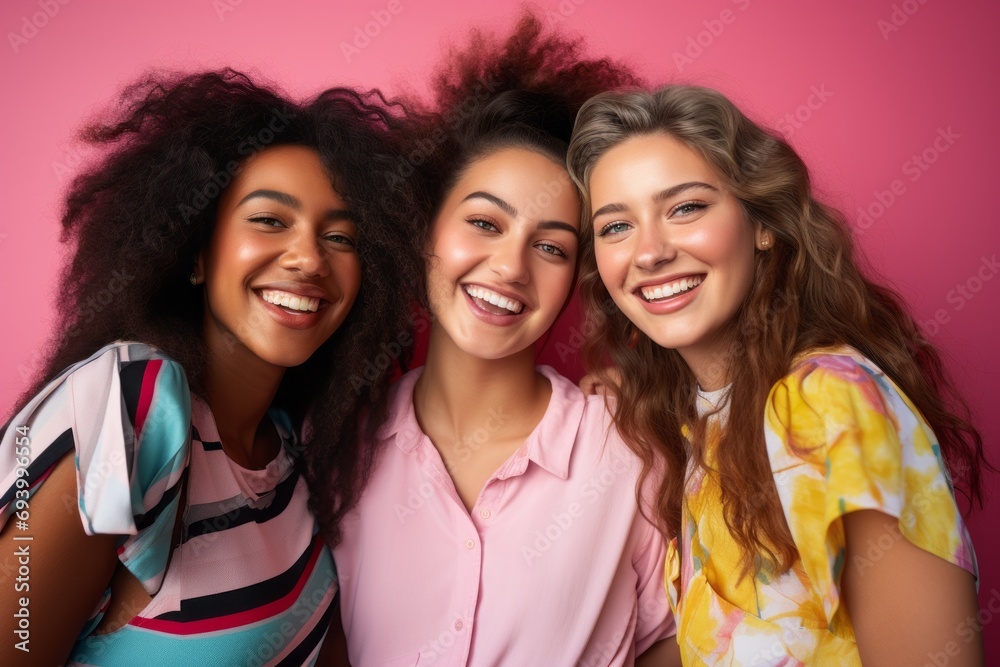 Obraz premium Pretty teenage girls from various backgrounds come together