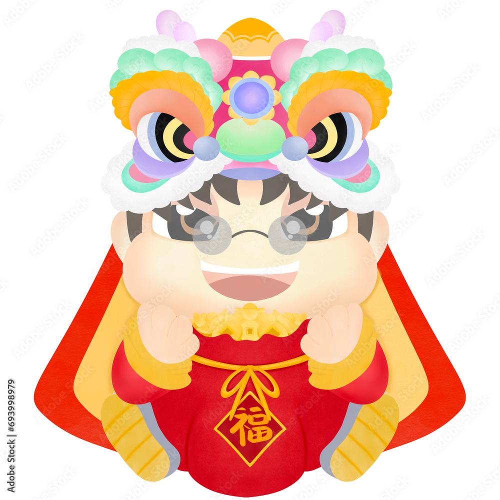 Fototapeta premium Chinese New Year Festival Celebration day for Chinese people Lion dance tradition, red red envelopes, Chinese New Year money Red wallet for good fortune dragon of good luck Red envelope