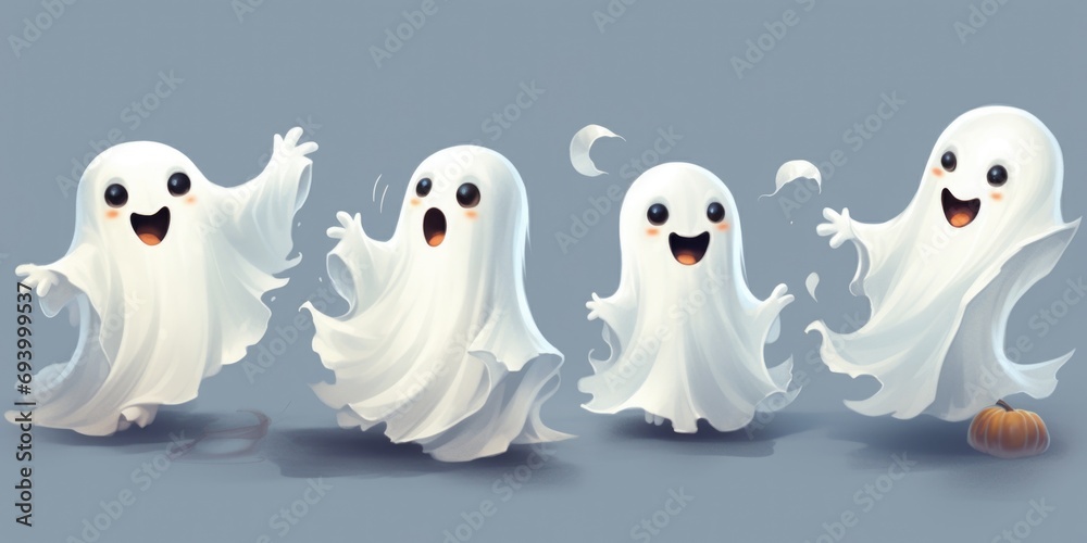 Obraz premium A group of three ghosts standing together. Perfect for Halloween decorations and spooky-themed projects