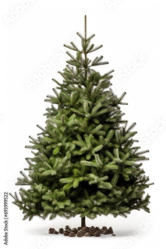 A small Christmas tree with a white background. Perfect for holiday-themed designs and decorations © Fotograf