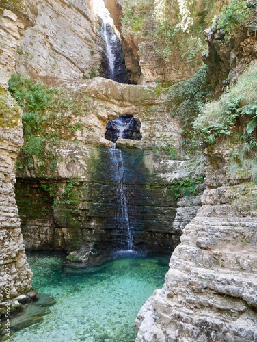 Peshtura waterfall in Nivica Canyon, Albania.