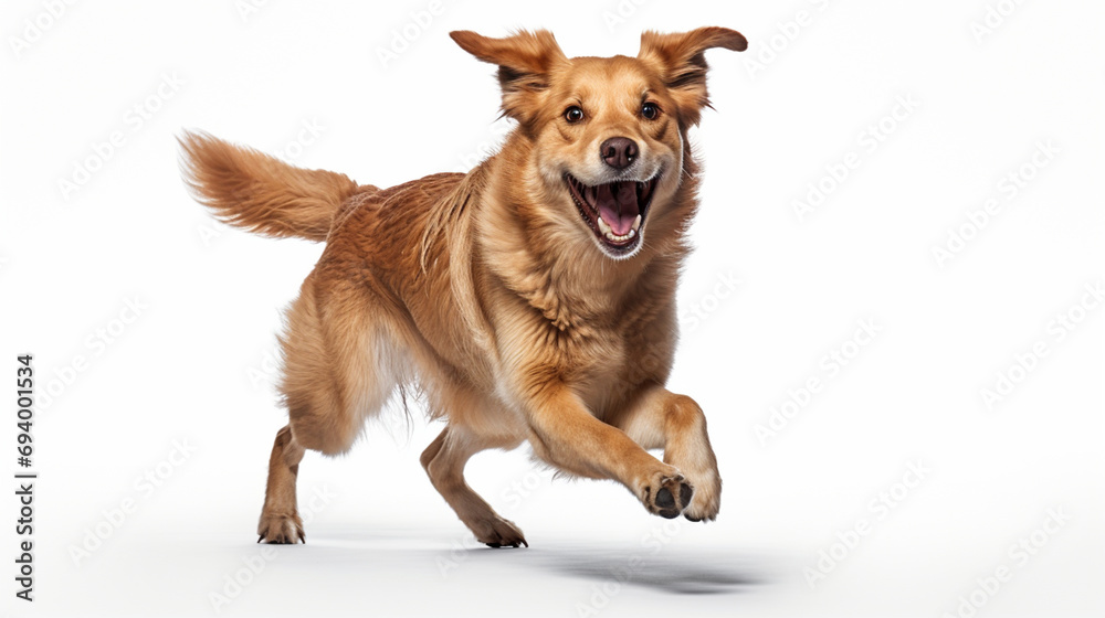 Happy playful beige-brown dog a cute pet isolated on white. Generative AI. Happy playful beige-brown dog a cute pet isolated on white. Generative AI.