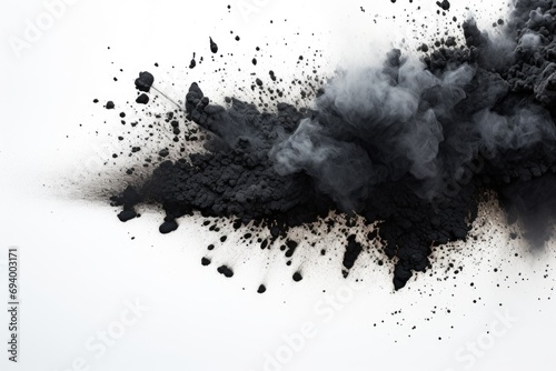 A pile of black smoke on a white surface. Suitable for illustrating pollution, fire, or industrial themes
