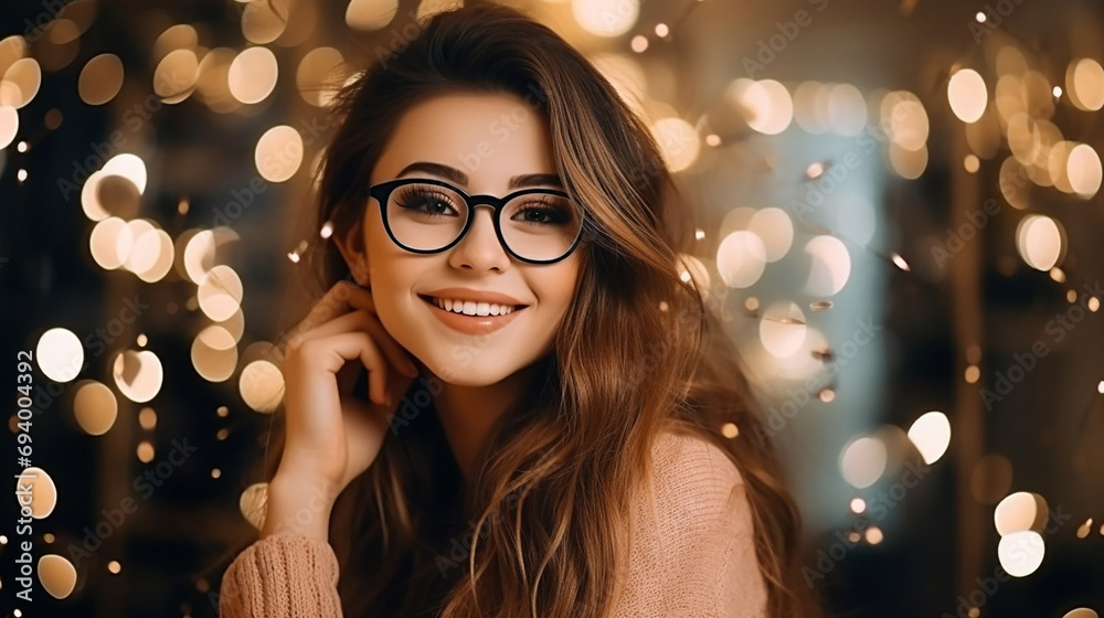 Beautiful girl with glasses in a glasses store. Beautiful girl with glasses in a glasses store.
