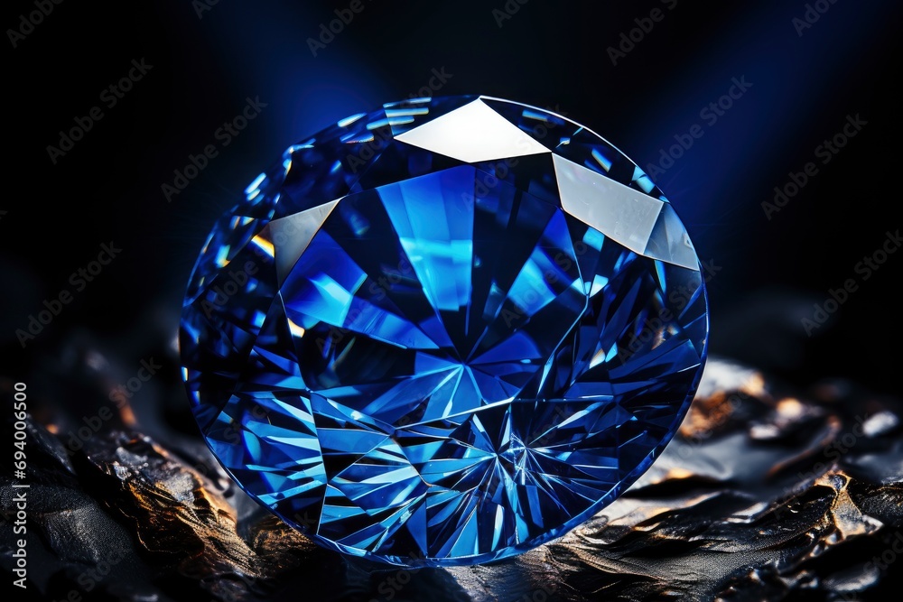 A Shimmering Blue Sapphire Resting on a Table A Shimmering Blue Sapphire Resting on a Table