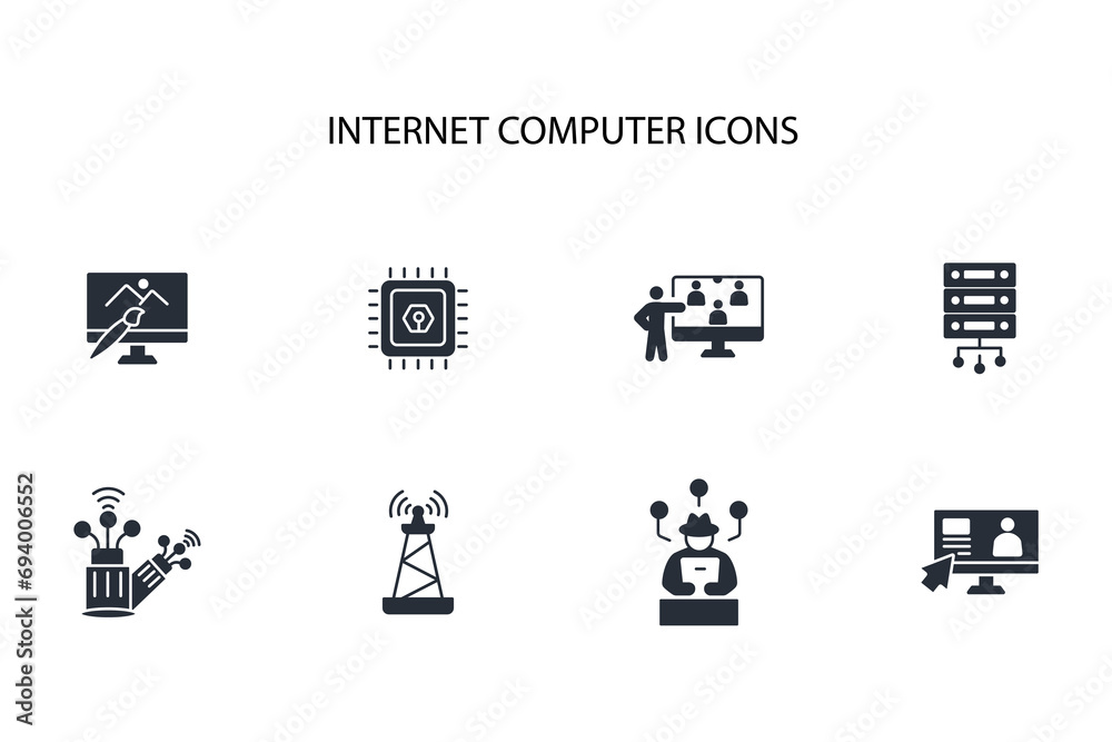 Internet computer icon set.vector.Editable stroke.linear style sign for use web design,logo.Symbol illustration. Internet computer icon set.vector.Editable stroke.linear style sign for use web design,logo.Symbol illustration.