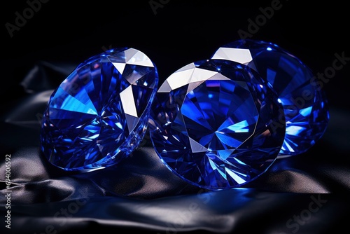 Two Shimmering Blue Sapphire Resting on a Black Cloth
