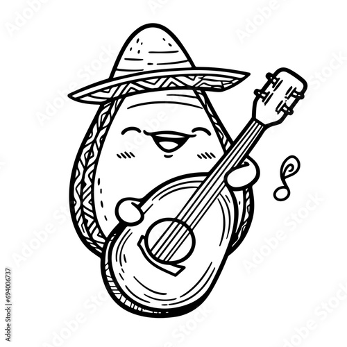  Cartoon kawaii Mexican avocado mariachi