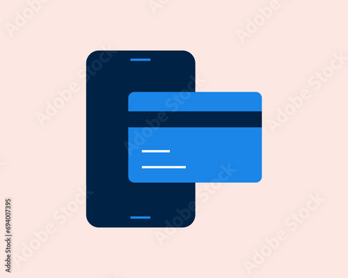 Credit card over phone vector illustration in flat style design.	
