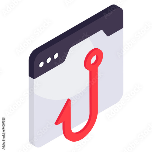 Conceptual isometric design icon of web phishing 