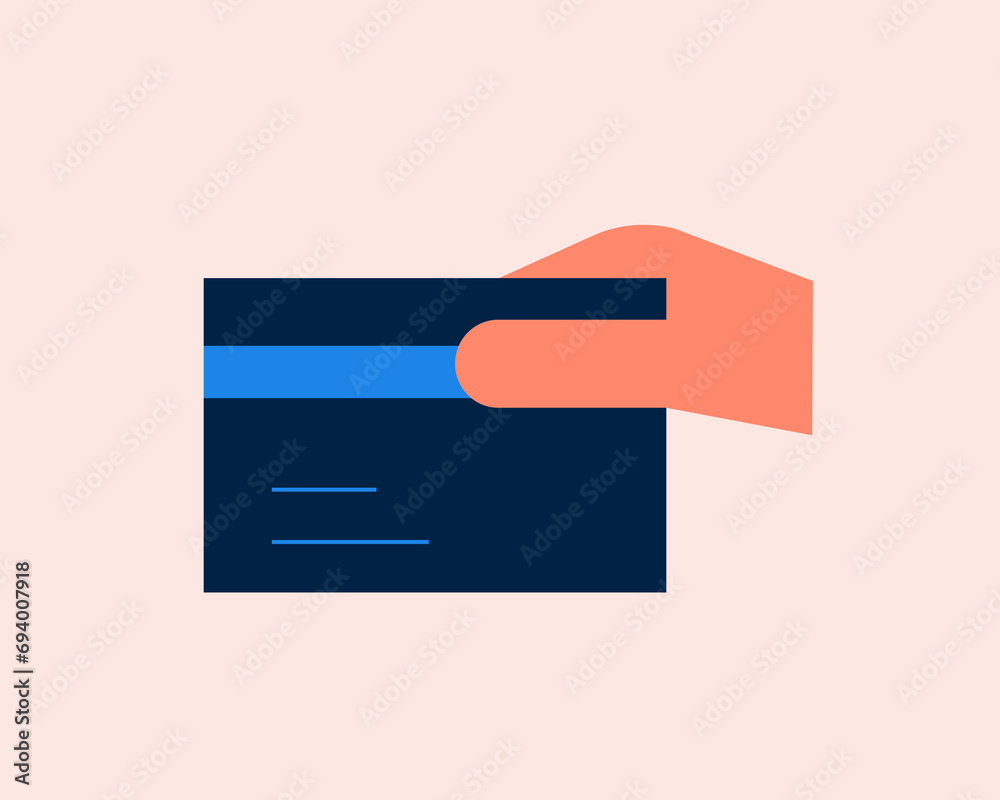 hand holding a credit card vector illustration in flat style design. hand holding a credit card vector illustration in flat style design.