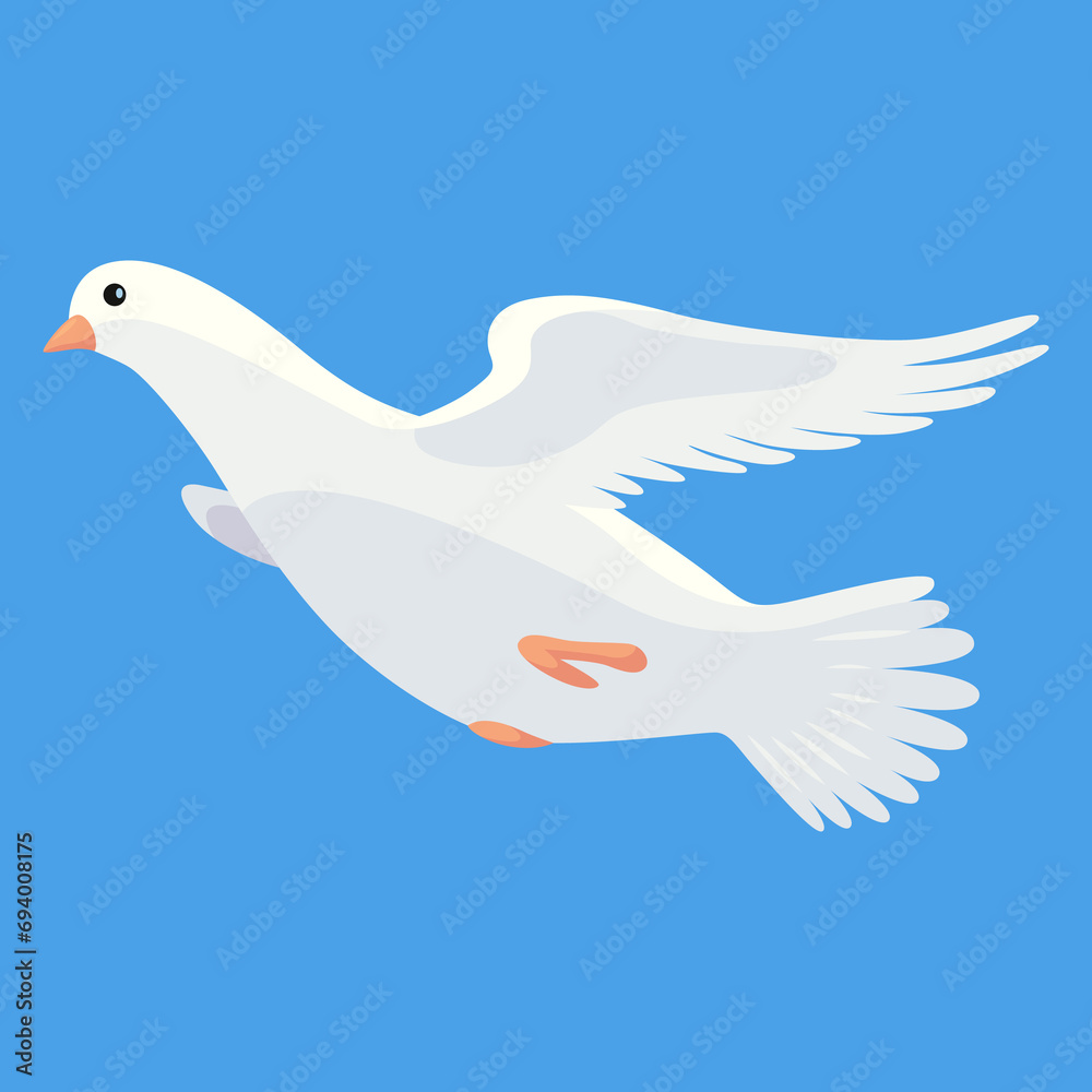 Pigeon animation. Bird motion wings in heaven. Flying migratory pigeon, cartoon  illustration. Bird dove animation element