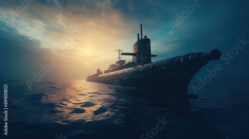 A picture of a submarine in the vast ocean. Suitable for illustrating underwater exploration or military themes