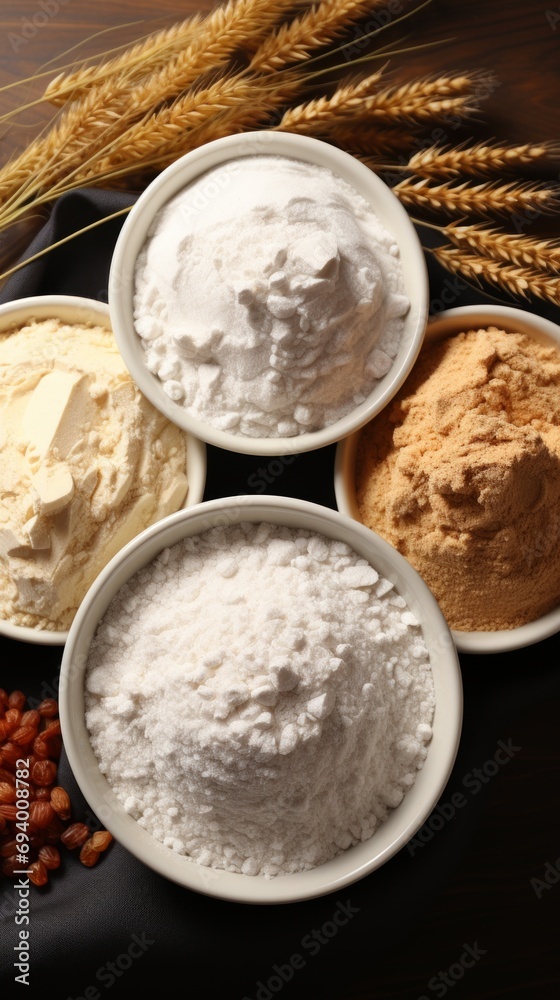 A variety of flours in wooden bowls on a wooden surface, a wide selection for culinary needs. Concept: Demonstrating a variety of gluten-free or alternative options.
A variety of flours in wooden bowls on a wooden surface, a wide selection for culinary needs. Concept: Demonstrating a variety of gluten-free or alternative options.