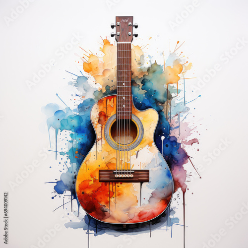watercolor Guitar clipart, Generative Ai