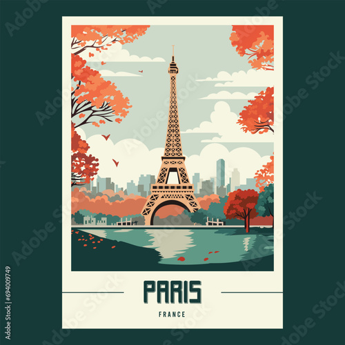 Paris France Eiffel Tower Vintage Travel Poster Vector