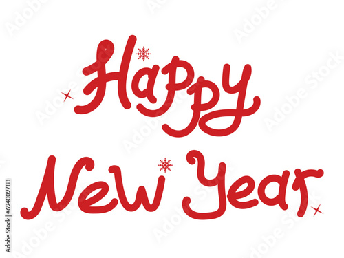 Happy New Year greeting card with  lettering design Calligraphic hand drawn text for christmas Happy new year symbol for web, print. Vector Illustration on white background 