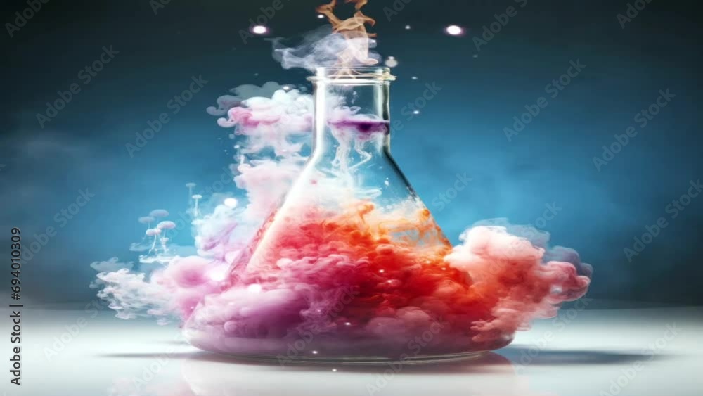 Test tubes in the research lab give off a smoke effect with an overlay effect display, a cool dramatic transition. great for billboards, business, health, vaccines, knowledge etc. Generative AI