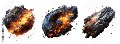 Set of Fiery Falling Meteor Rocks