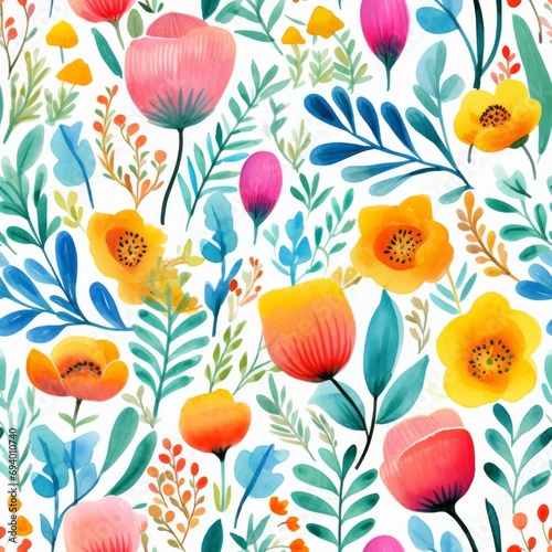 Whimsical Watercolor Flower Pattern AI Generated
