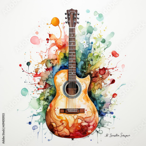 watercolor Guitar clipart, Generative Ai